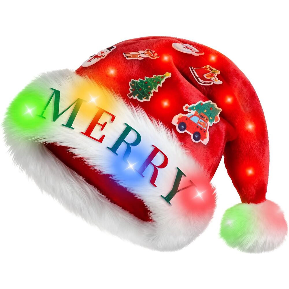 9545 Kids Light Up Santa Hat with LED Lights Christmas Hat for Boys Girls